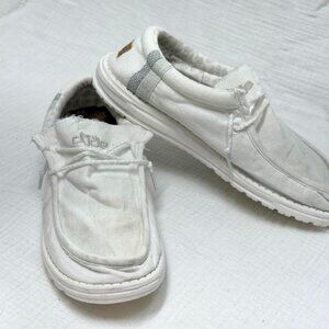 mens white Hey Dude shoes canvas wally linen slip on sneakers